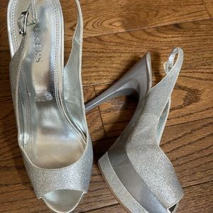 BAKER’S~ Silver Glitter Platform Stiletto Heels.